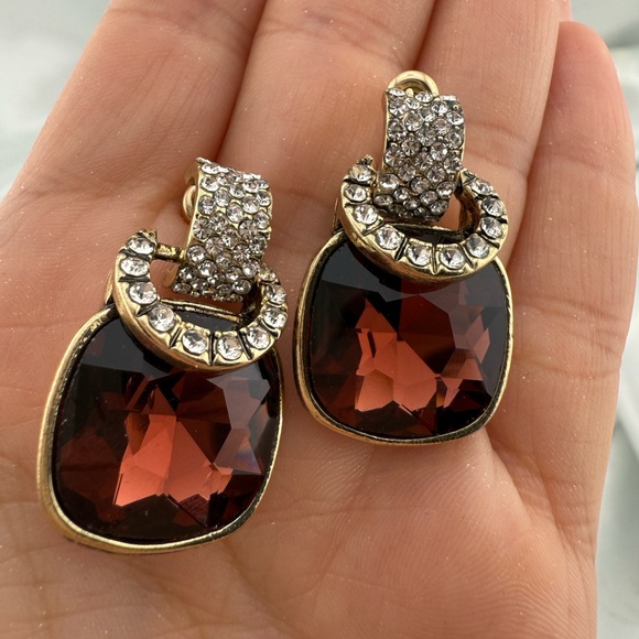 Anthropologie Jewelry - Vintage  brown Crystal Earrings – Gold Sparkle Studs